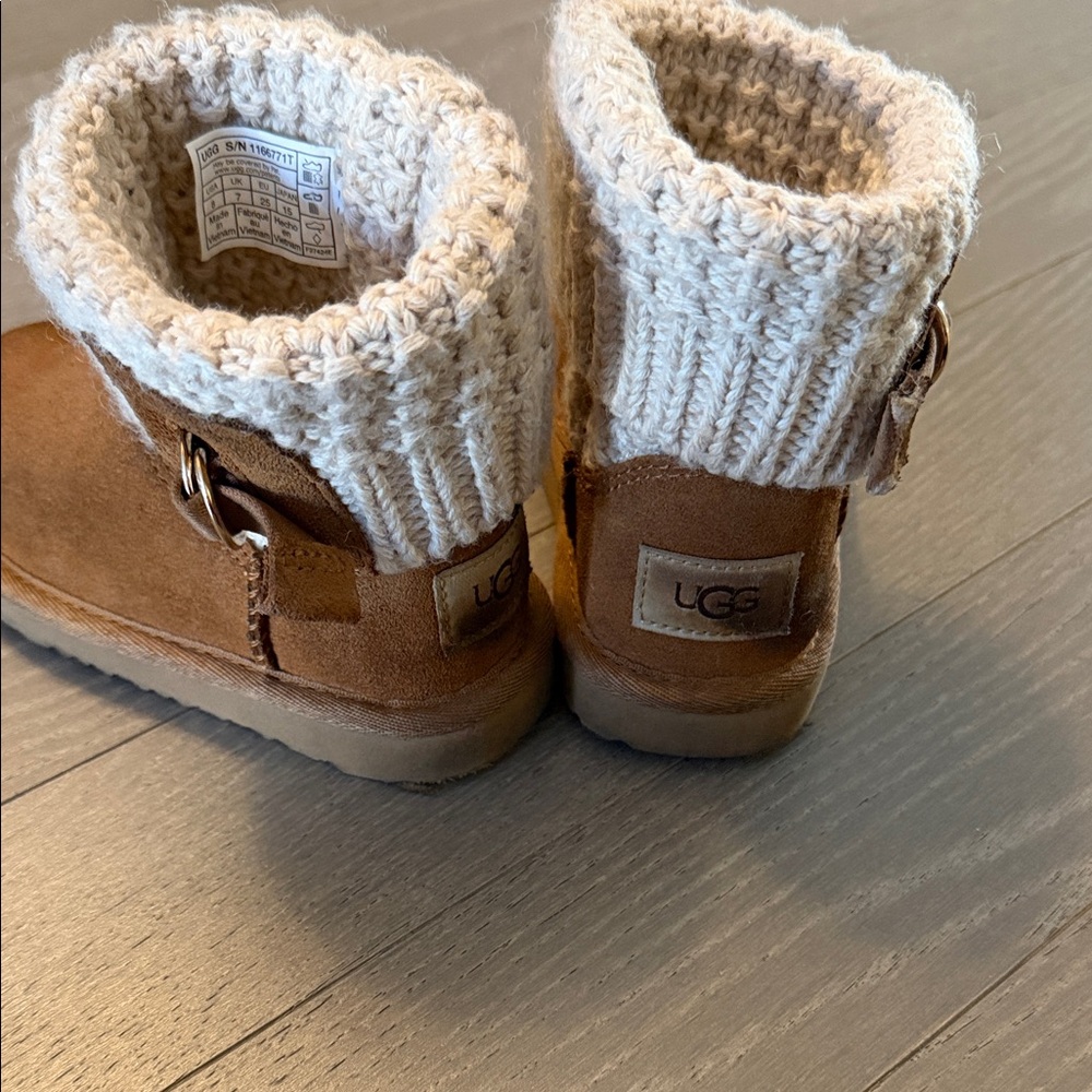 UGG Tan and Cream Knit Cuff Boots